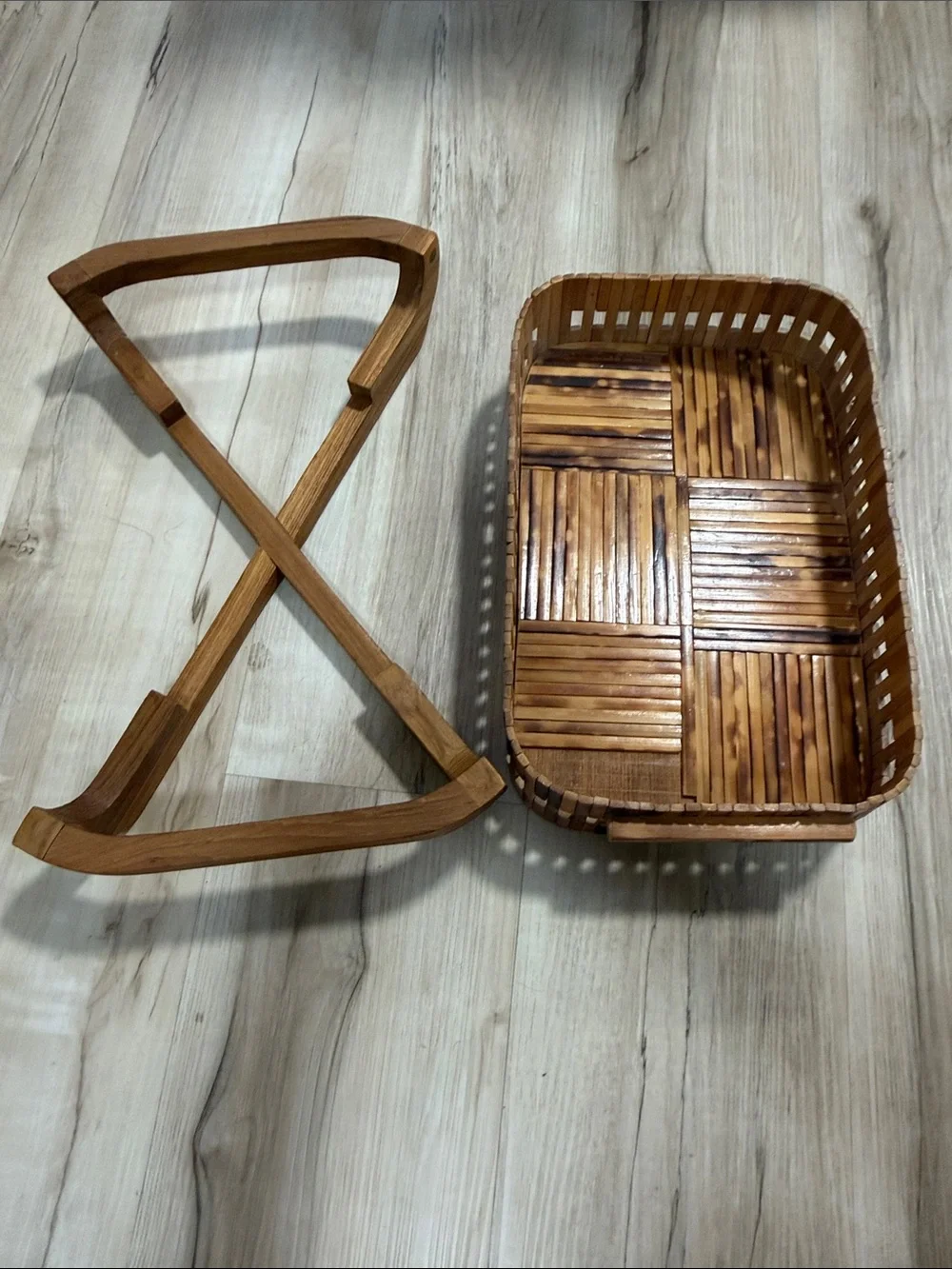 Vintage Gailstyn-Sutton Teak Wood Serving Basket Tray Set Thailand MCM Boho